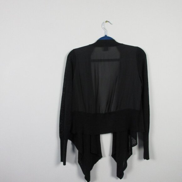 Club Monaco Drape Open Front Cardigan Sweater Women S Black Rayon Silk LS 272 - Picture 2 of 10